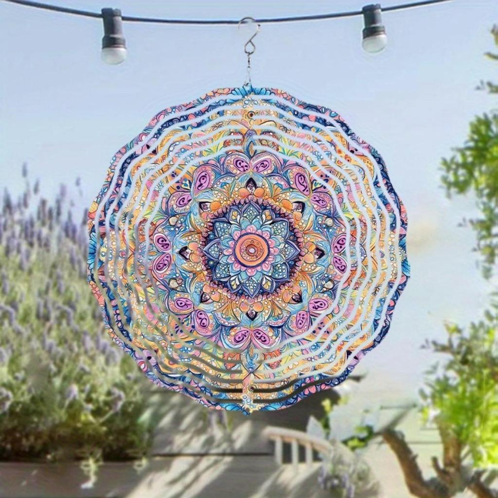3D Mandala Flower Wind Chime Vibrant Metal Kinetic Hanging Sculpture Colorful Petal Design for Indoor Outdoor Garden Decor Room Decoration