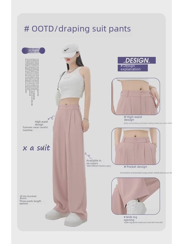 Pantalones rectos negros de cintura alta y pierna ancha, ajustados, de primavera 2024: nueva moda informal con corte drapeado.