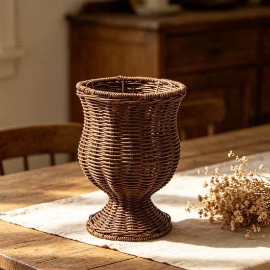 Faux Rattan Vase Handwoven Boho Wicker Basket Modern Farmhouse Decorative Flower Pot for Dining Table Centerpiece Bedroom Indoor Office Decor