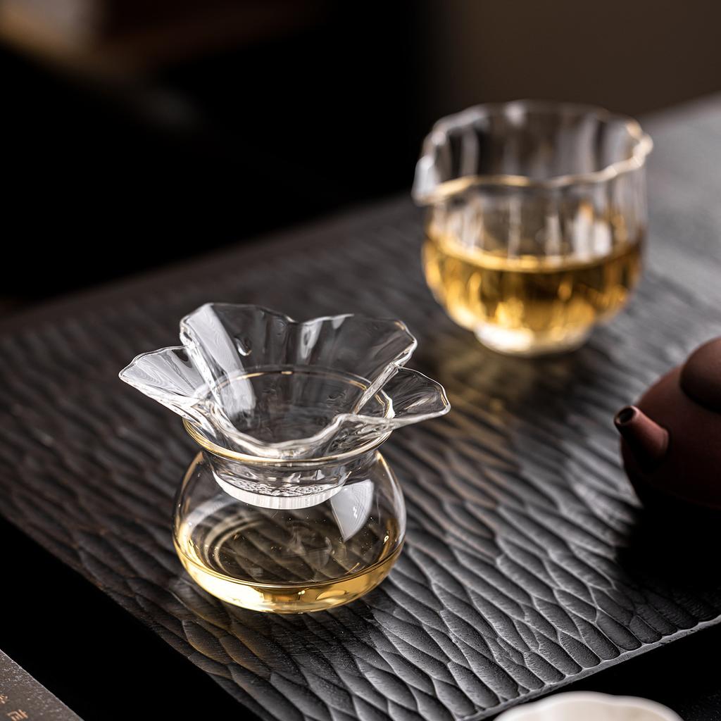 Kung Fu Tea Utensils - Glass Tea Cup Flower Infuser with Mesh Sifter & Strainer for Single Serve