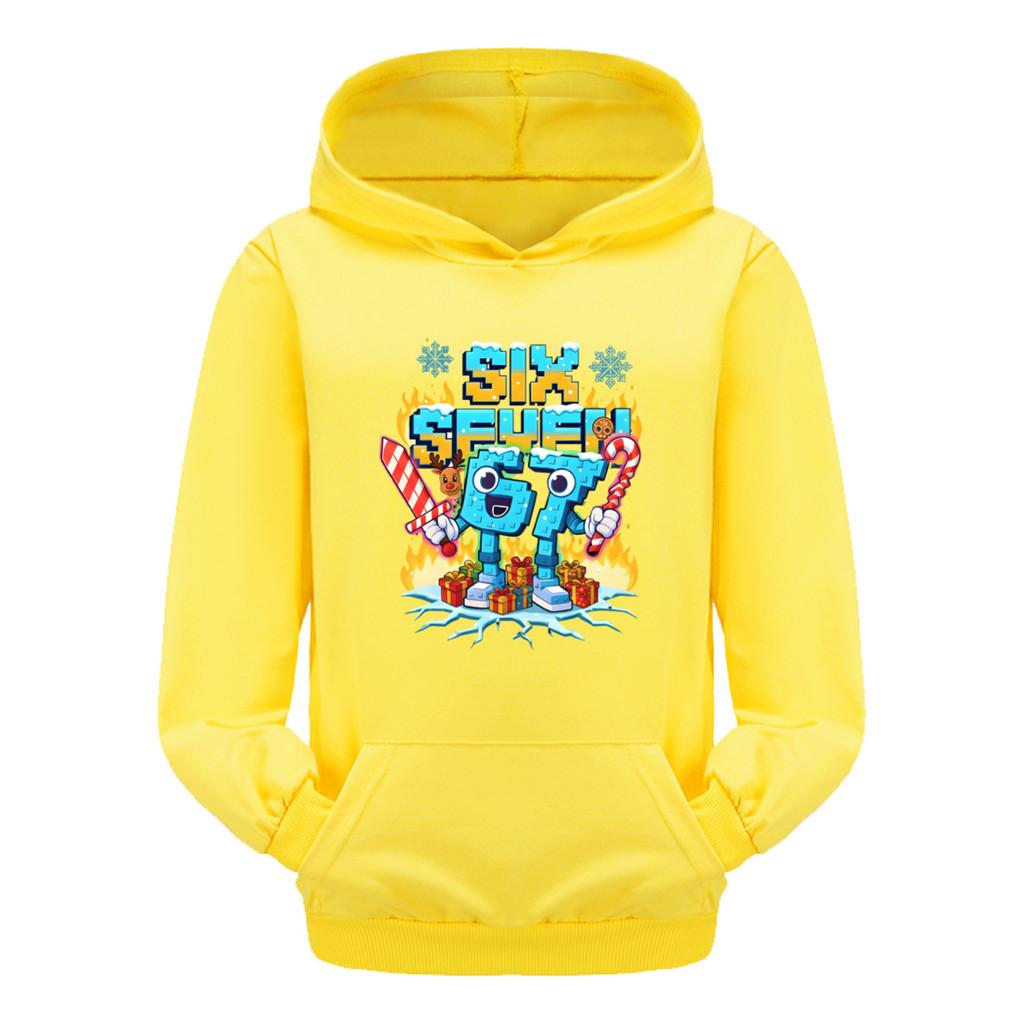 5193 Kinder Jungen Mädchen Steal a Brainrot 67 Six Seven Bedruckter Freizeit-Langarm-Hoodie Top