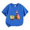 Kids Boys Girls 100% Cotton Crew Neck Short Sleeve T-Shirt, Cute Cartoon Sponge Star Character Print Casual Soft Breathable Tee for Children Daily Wea