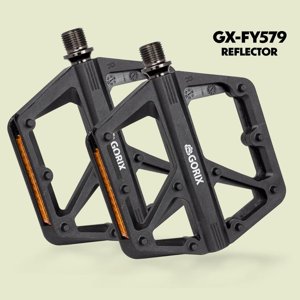 GORIX Bicycle Flat Black Pedal Compatible with Road and Other (Gorix) Pedals, Pedals, Reflective, Nylon, (GX-FY579) - Stylish, Customizable,