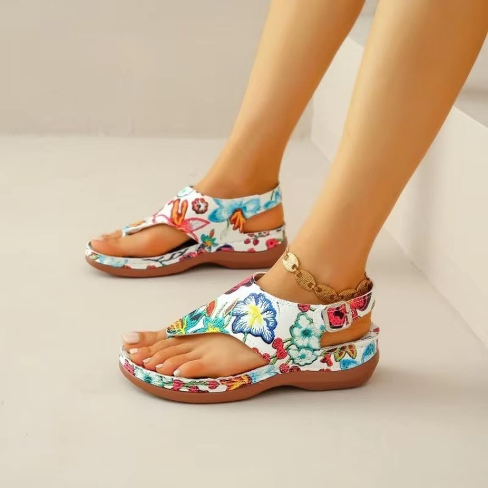 Women s Plus Size Floral Embroidered Flip Flops With Strap 43 белый