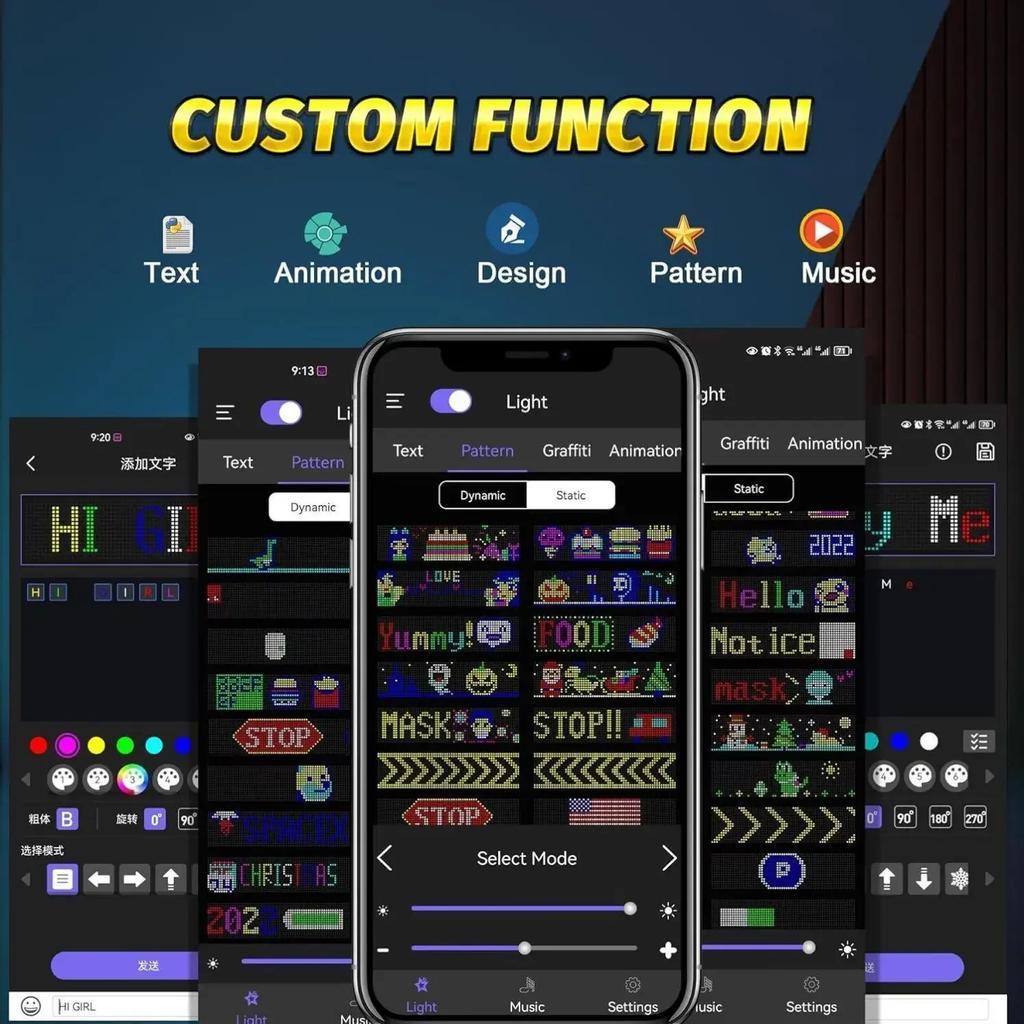 LED Matrix Pixel Panel Display Screen Flexible RGB Car Pattern Graffiti Scrolling Text Animation Shop Reminder Light Bluetooth