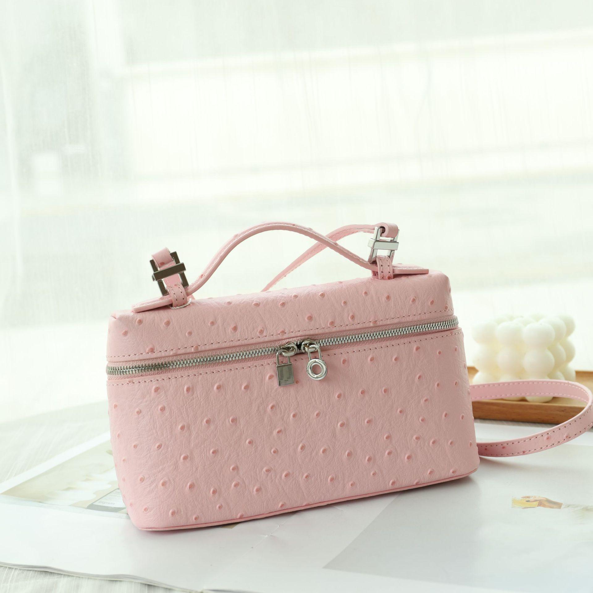 

LP19 Genuine Leather Ostrich Pattern Women s Crossbody Handbag 2025 New Style Fashion Lunch Box Bag 19cm x 7cm x 14cm