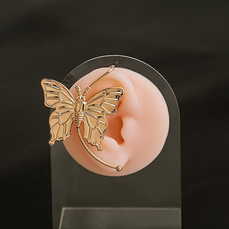 Exaggerated Metal Leaf Ear Hanging Personality Rabbit Butterfly Maple Leaf Without Ear Piercing Temperament High-End Earrings