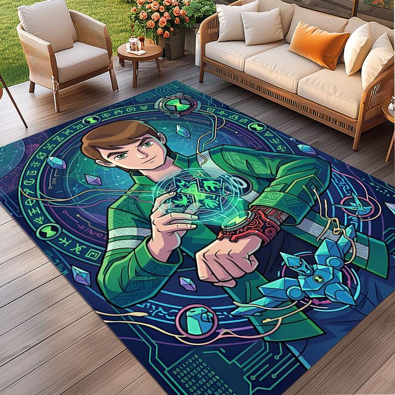Ben 10 Cartoon Print Rug, Washable Floor Carpet, For Entryway Dorm Laundry Room Office Study, Home Decor Birthday Christmas Gift