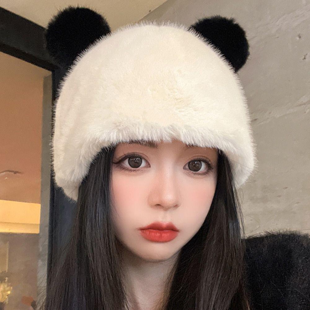 Imitation Mink Fleece Plush Hat Little Bear Ears Bonnet Caps Versatile Bear Hat Winter