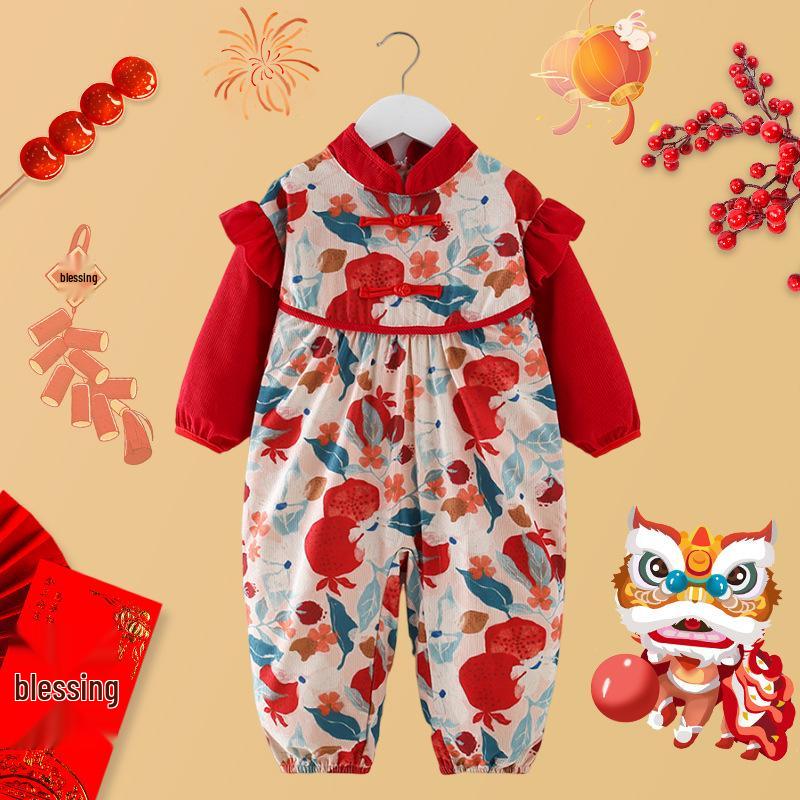 Children's Chinese-Style Corduroy Coverall: Waterproof, Dirt-Proof, Reversible Tang Suit Apron for Boys & Girls, Ideal for Autumn and Winter.