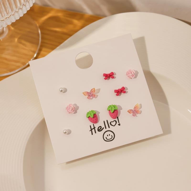 1Set Simple And Compact Silver Needle Earring Set Love Geometric Earring Combination Cute Sweet And Versatile Earrings