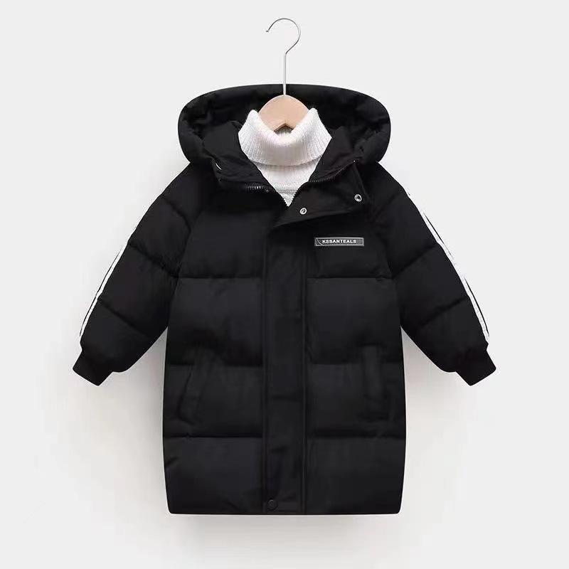Unisex Mid-Length Winter Jacket for Toddlers & Kids - Thickened Cotton, Over-the-Knee Warmth 100cm чёрный