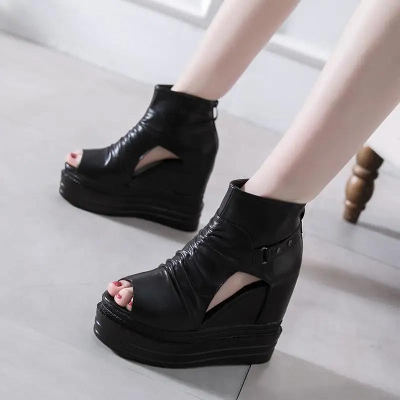 Fashion 2025 New Summer Fashion Platform Wedge Sandals Women 12CM High Heel Sexy Fish Mouth Waterproof Platform Elevation Cool Boots