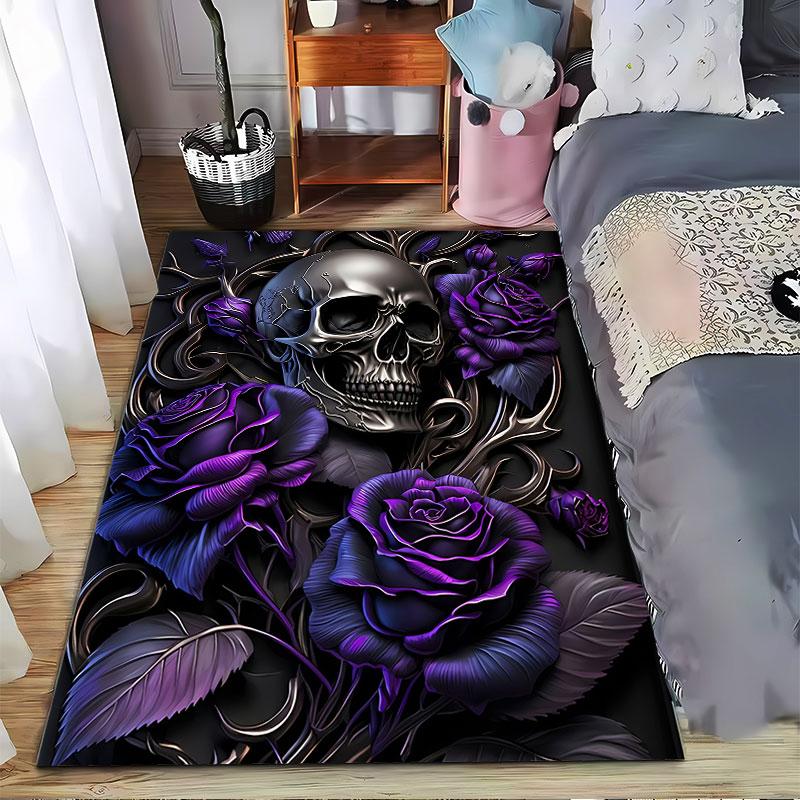 Skull with Purple Roses Artwork suitable as a non-slip mat for the living room or bedroom sofa
