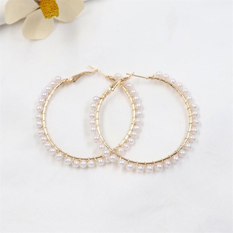 Oversize Exaggerated Women's Hoop Earrings Mini Pearl Beads Loop Earrings for Female Bohemian Ear Decoration Female Ear JewelryGood product