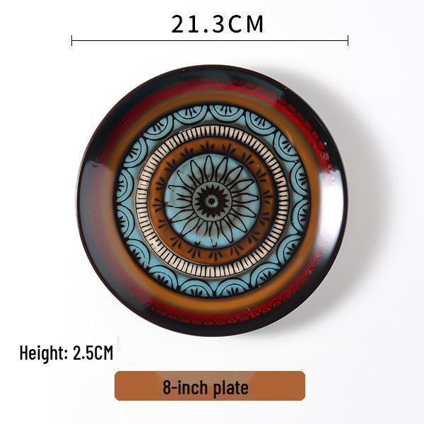 

Європейський підглазурний керамічний посуд: Ретро Набір Тарілка для стейка та Чашка