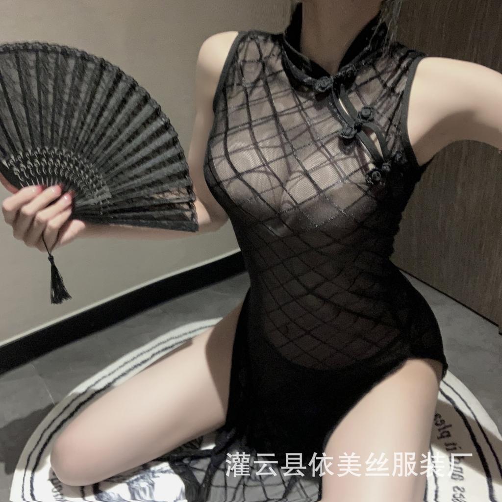 Sex underwear perspective cheongsam nightclub uniform temptation hot split skirt free role play
