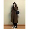 Coffee Colored Herringbone Patterned Woolen Coat Women Autumn Winter Loose Jacket