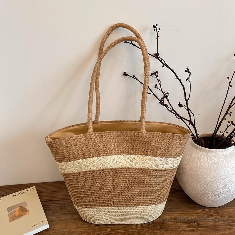 New Beach Straw Woven Shoulder Bags Versatile Simple Straw Woven Bags Large Capacity Tote Bags Women's Beach Vacation Beach Bags