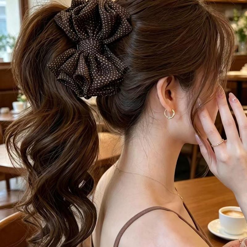 Korean Soft Polka Dot Bow Banana Clip Elegant Barrette For Half Up Updo Versatile Back Head Daily Hair Accessories