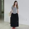 Elssibeui Drawstring Maxi Long Skirt_Black