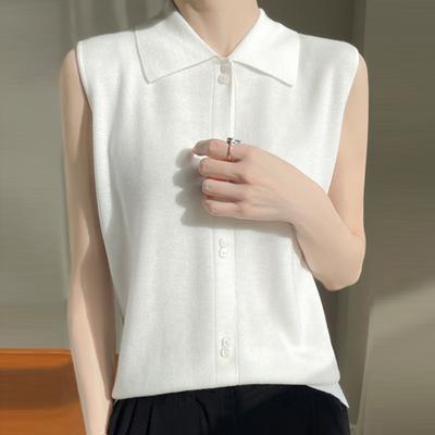 White Tank Tops Women 2025 Summer Sleeveless Turn Down Collar Black Knitted Tank Tops Camis Women Tops JJ278
