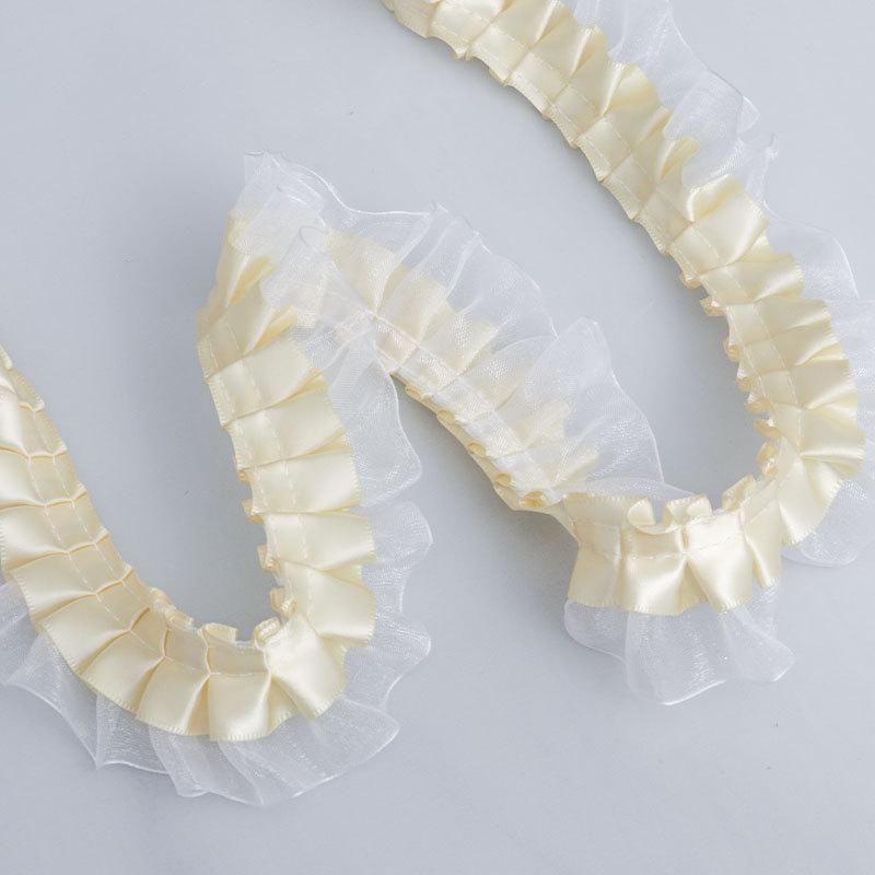 Elegant 4cm Double Pleated Polyester Sheer Chiffon Lace Clothing Accessories Skirt Hem Cuffs Handmade Diy Skirt Support Lace Crafts Making Ribbons