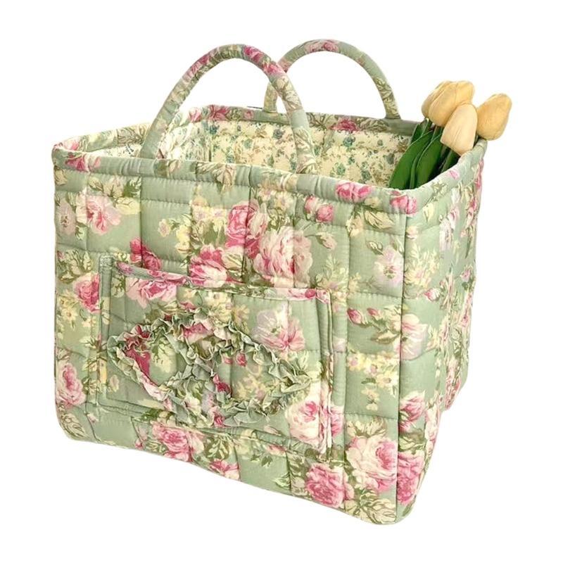 Vintage Floral Foldable Laundry Basket Large Capacity Fabric Storage Bin Handles