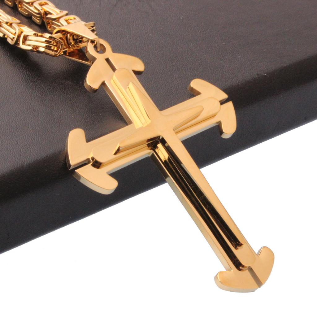 POMOiii Classic Triple Cross Titanium Stainless Steel Pendant Necklace with Chain for Men and Women
