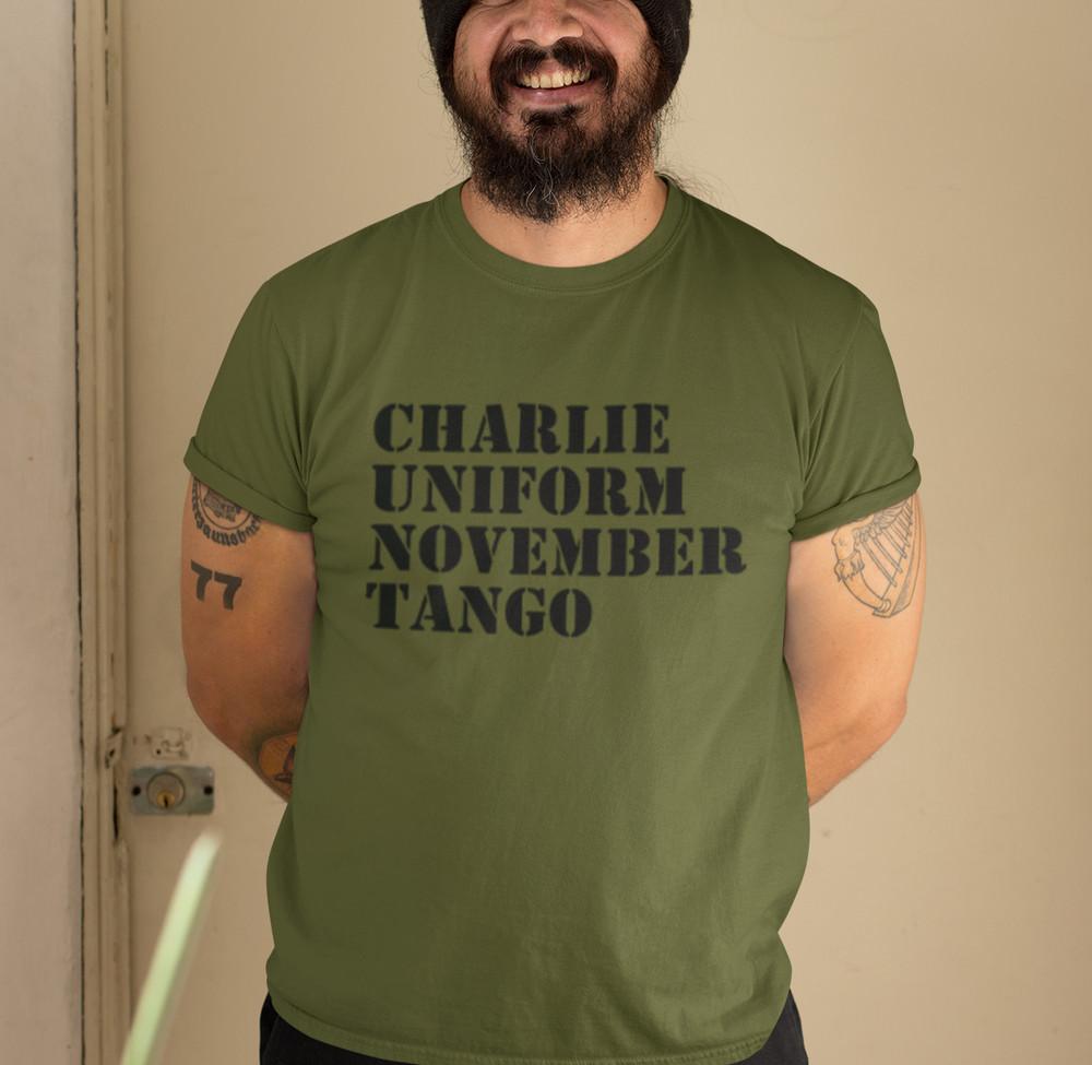 CHARLIE UNIFORM NOVEMBER TANGO T-SHIRT (rude funny offensive army phonetics) Unisex T-Shirt L