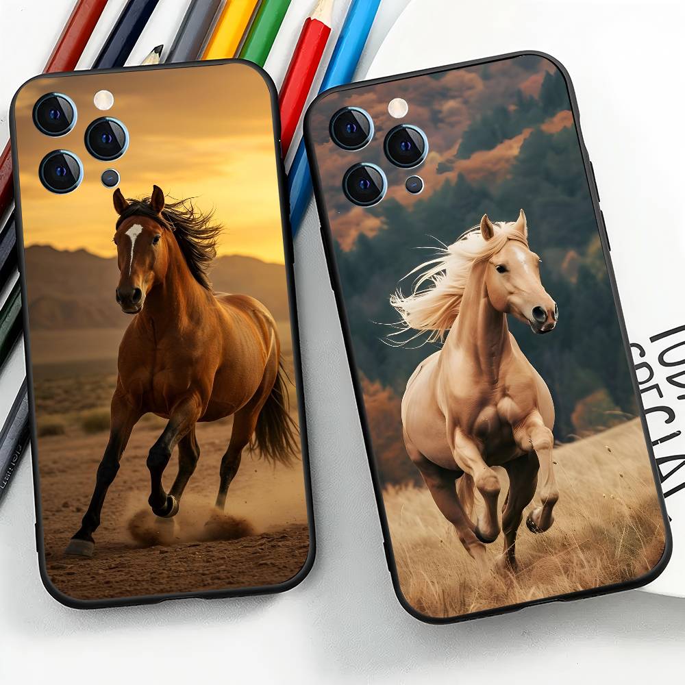 Animal Galloping Horse For IPhone 13,17,11,12,16,14,15,Plus,Pro Max Soft Silicone Black Phone Case