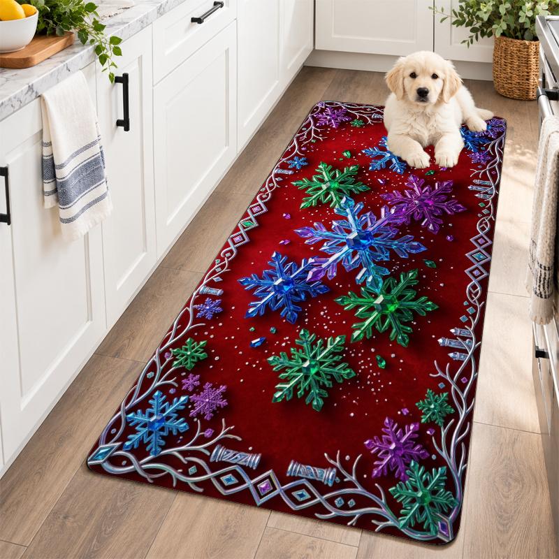 Flannel Kitchen Mat Christmas Soft Area Rug Non Slip Floor Carpet Home Decoration