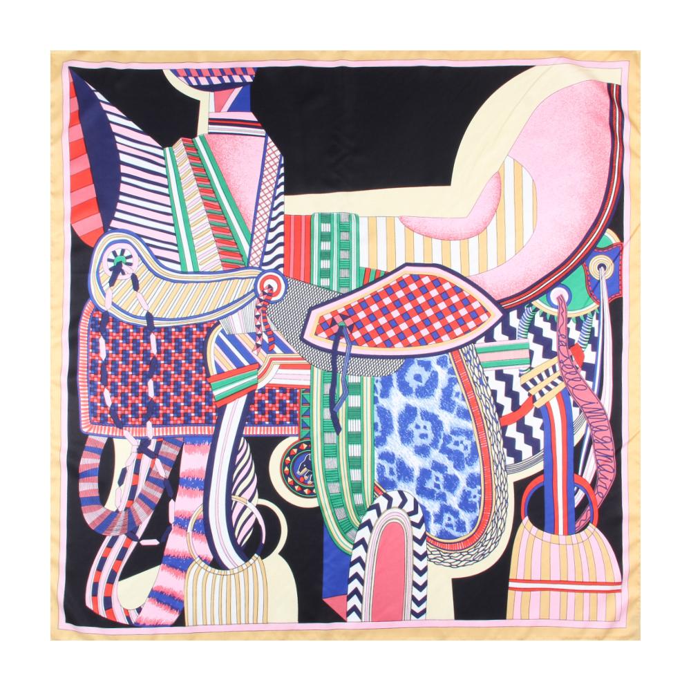 Manual Hand Rolled Twill Silk Scarf Women Timpani Print Square Scarves Echarpes Curled Foulards Femme Wrap Bandana Hijab 90CM