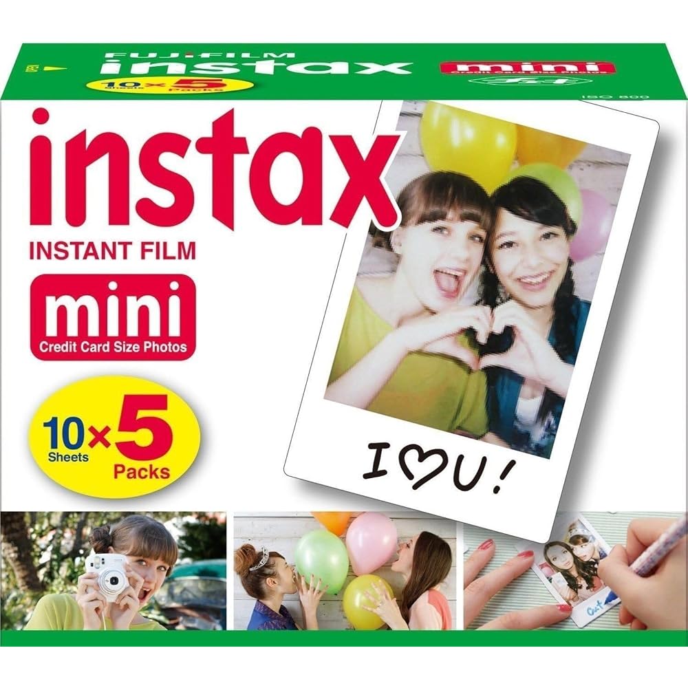 Fujifilm Instax Mini instant film, 10 sheets x 5 packs (50 sheets total).