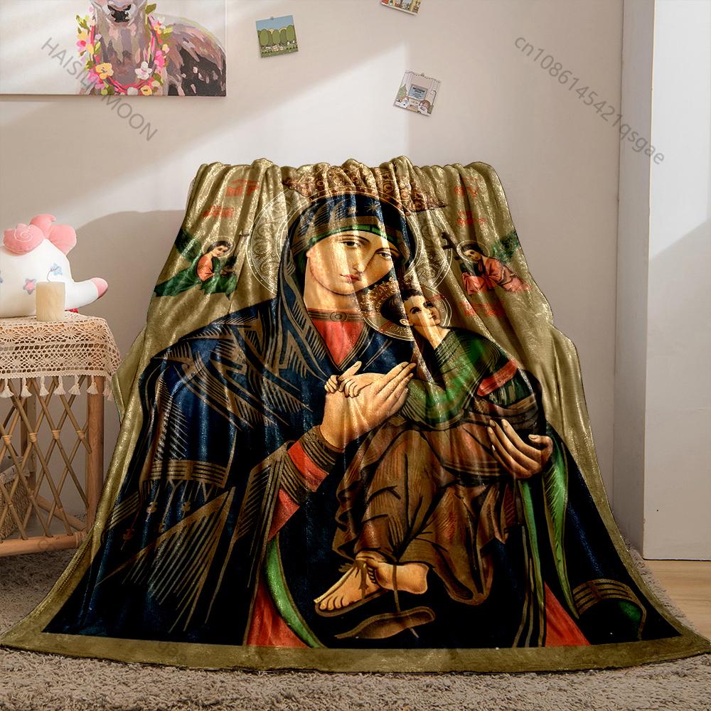 1PC Religious icon mother child Print Blanket Warm Soft Fluffy Kids and Adult Sofa Bed Throw Blanket Outdoor Travel Camping RV