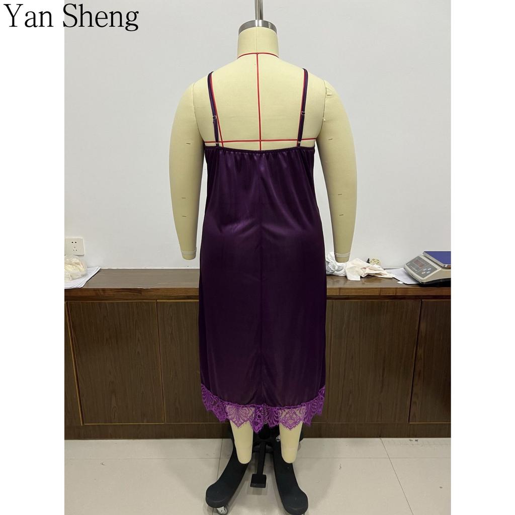 Women Nightgown Plus Size Summer Purple Lace Sleeveless Slip Dress Sexy Home Loungewear For Sleeping Rest