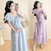 2026 Summer Korean Style Puff Sleeve Knee-Length Maternity Dress