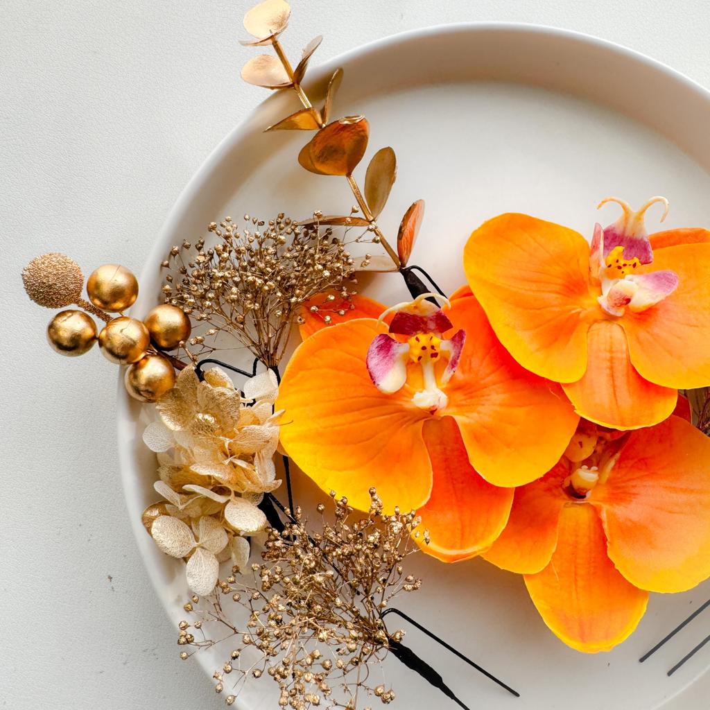 Orange Phalaenopsis Orchid Hair Dried for and Perfect for and Hani. Ornament, Flower, Kimono, Coming-of-Age Ceremonies, Graduations, Weddings, Bridal,