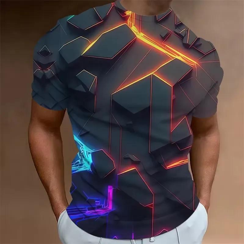 Camiseta Masculina de Verão com Estampa 3D Gola Redonda Moda Versátil Respirável Tendência Casual