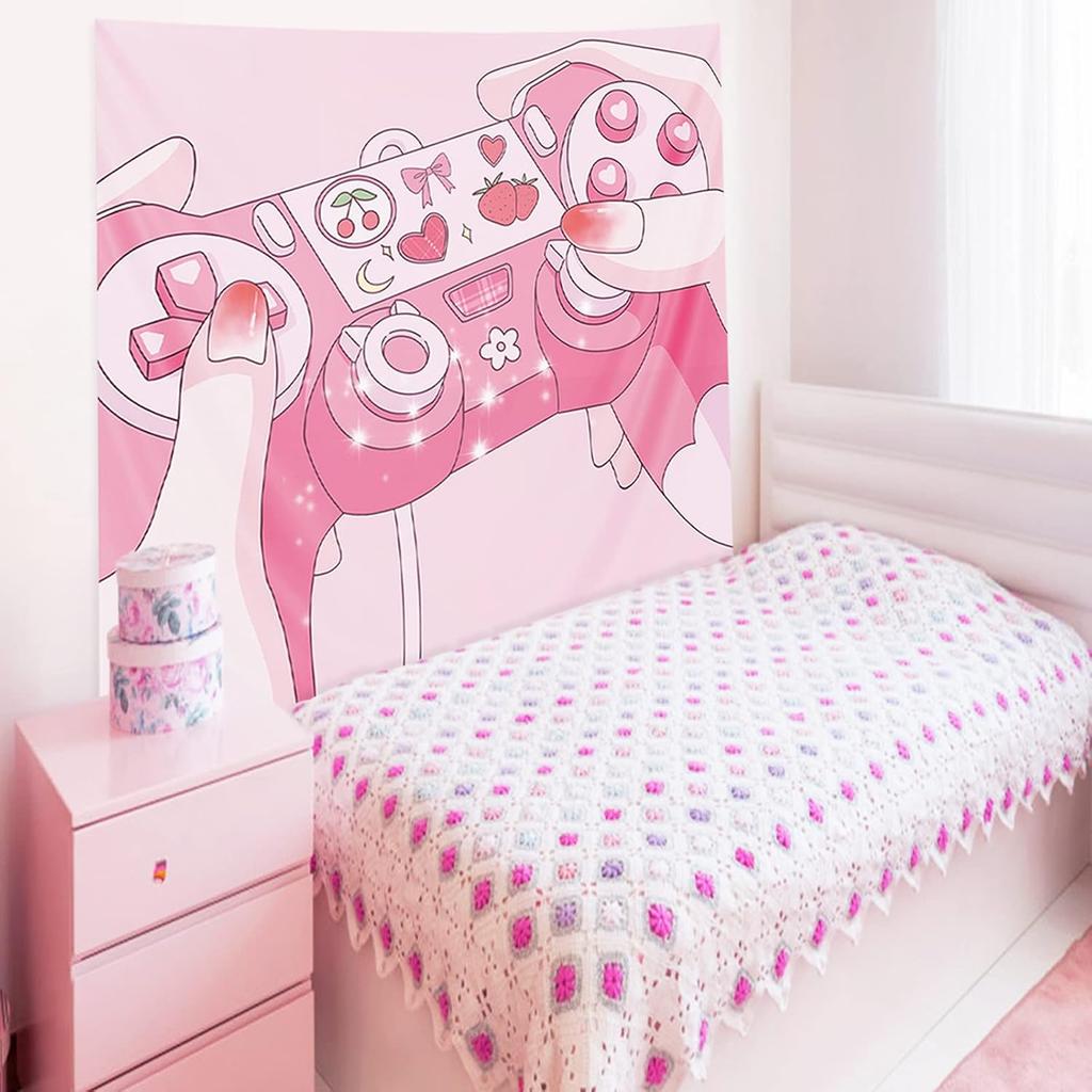 Pecfamly Cutecore Room Decor - Pink Anime Tapestry - Kawaii Posters - Gamer Girl Room Decor - Gaming Tapestry