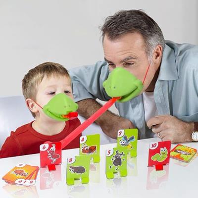 1 Set Sticking-Out Tongue Frog Face Guard Toy Licking Animal Chameleon Lizard Tongue Game 1/2/4 Players Board Game Toddler Boys Girls Gift