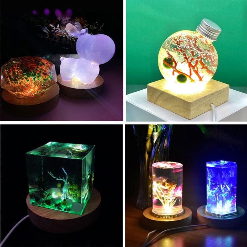 Novelty Resin Display Wood Adjustable Light Base with Remote Control LED 12 Colors RGB DIY Night Light for Home Decor