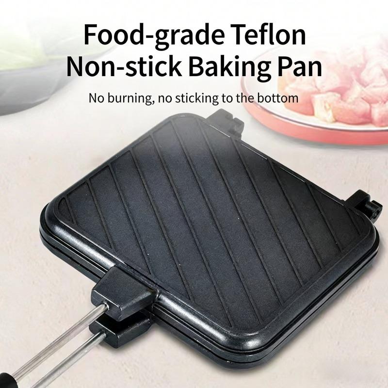Pattern Sandwich Baking Tray Flat Bottomed Non Stick Double-sided Breakfast Frying Pan Steak Grid Sandwich Mold Kitchen Cookware