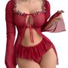 Sexy Lingerie Sexy Mesh See-through Long Sleeve Split Lace Sexy Suit