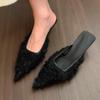 Pointed Toe Heeled Slippers Women Elegant Mules Shoes Mid Heels Sandals 2025 Fashion Slides Summer Pumps New Luxury Woman Shoes