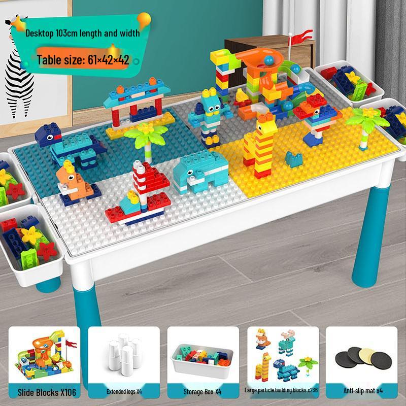 Multifunctional Building Block Table for Kids, Compatible with Large Lego Pieces, Educational Toy for Boys Ages 3-6