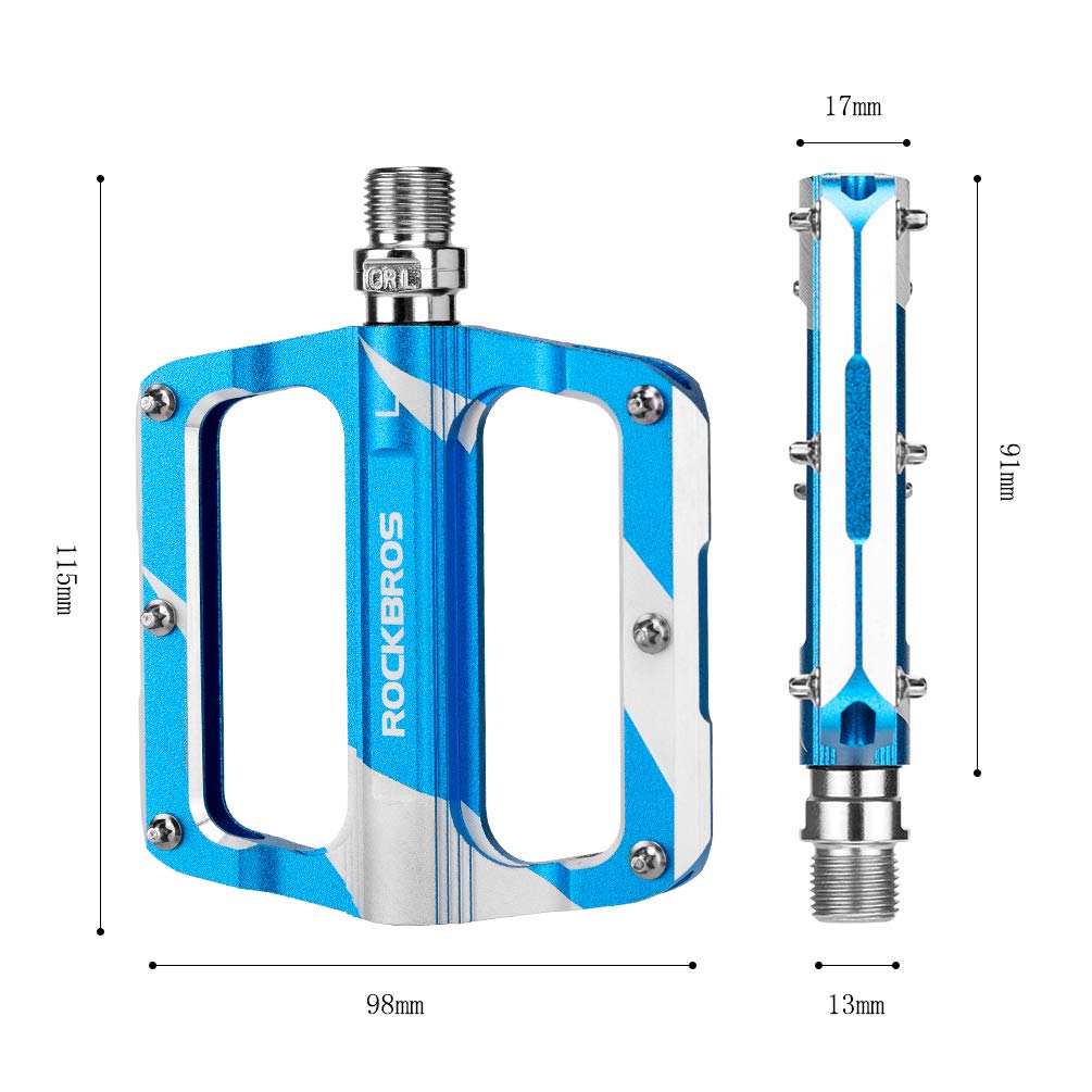 ROCKBROS Pedály na silniční kolo, ploché levé a pravé, sada, ultralehké pedály, hliníkové, MTB, protiskluzové, vysokopevnostní, ložiska 9/16 palce,