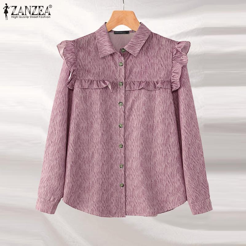 ZANZEA Women Turn Down Collar Long Sleeve Casual Print Blouse