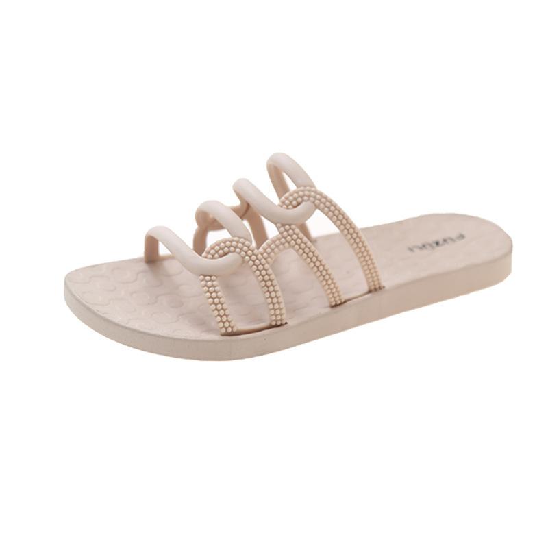 Korean Version of One-character Hollow Slippers Female Outer Wear Fairy Style Home Simple Flat-bottomed Slippers Casual Open-toed Cool Slippers