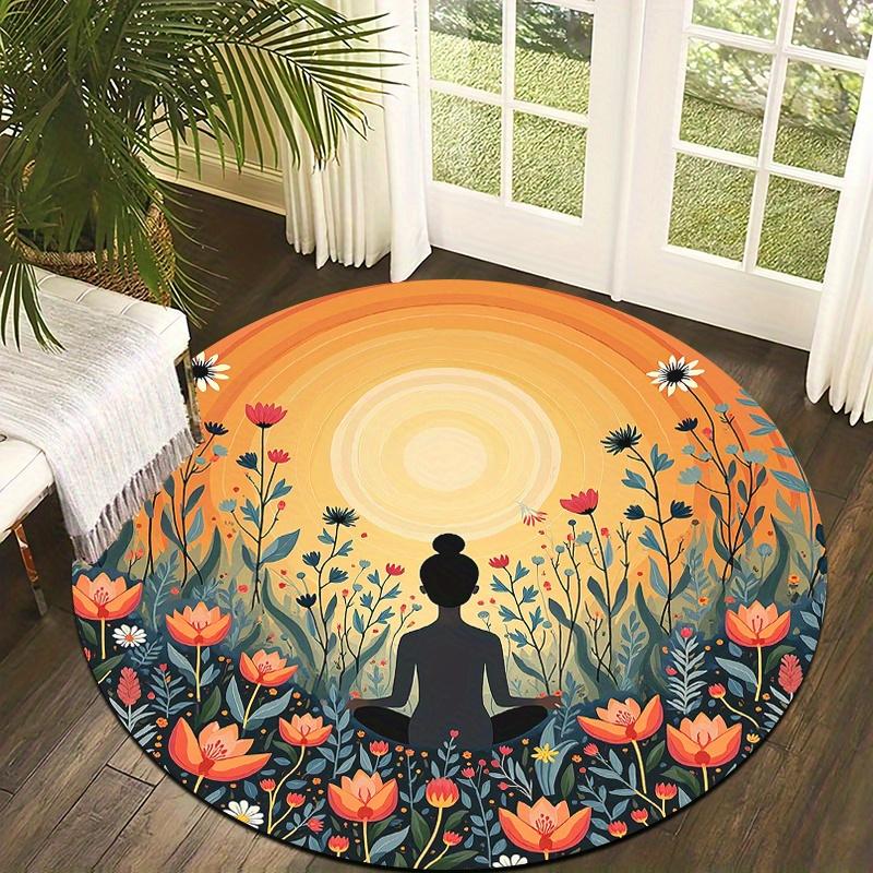 Yoga meditation flower Flannel-printed round floor mats are slip-resistant Suitable living room bedroom terrace garden carpets
